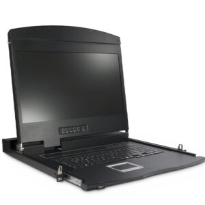 1U 19″ rackmonterad uppfällbar display med 8-port KVM och tgb / pekdon (Kopiera)